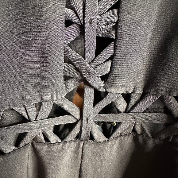 JONATHAN SIMKHAI | Silk Navy Blue Crossbar Romper Jumpsuit | Size Medium - Picture 4 of 10